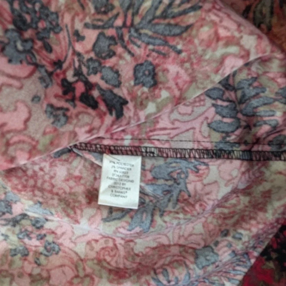CJ Banks Womens 1X Red Black Floral Paisley Button Up Jacket Stretch Cottagecore